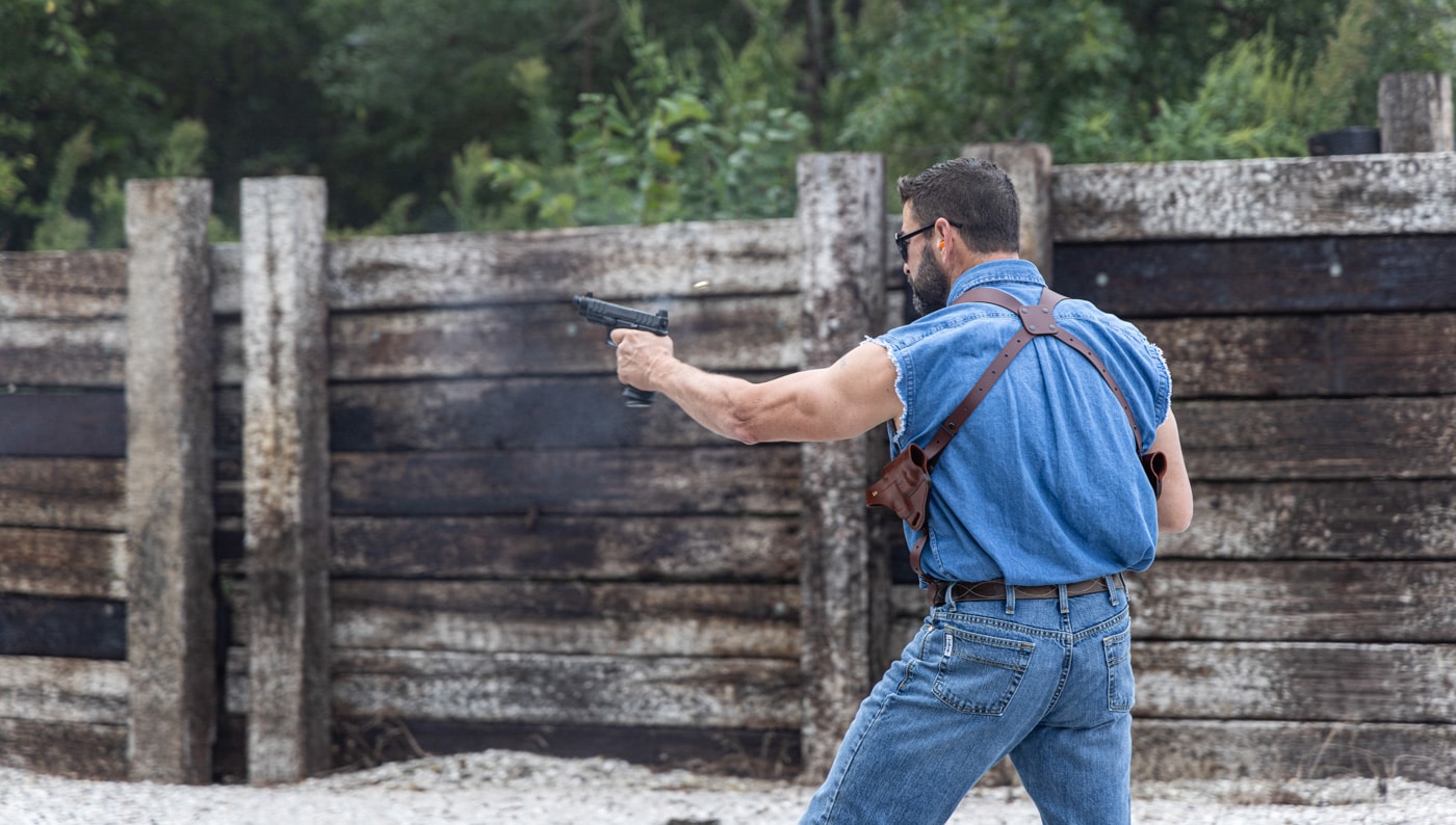 testing the craft holsters leather shoulder holster on the range