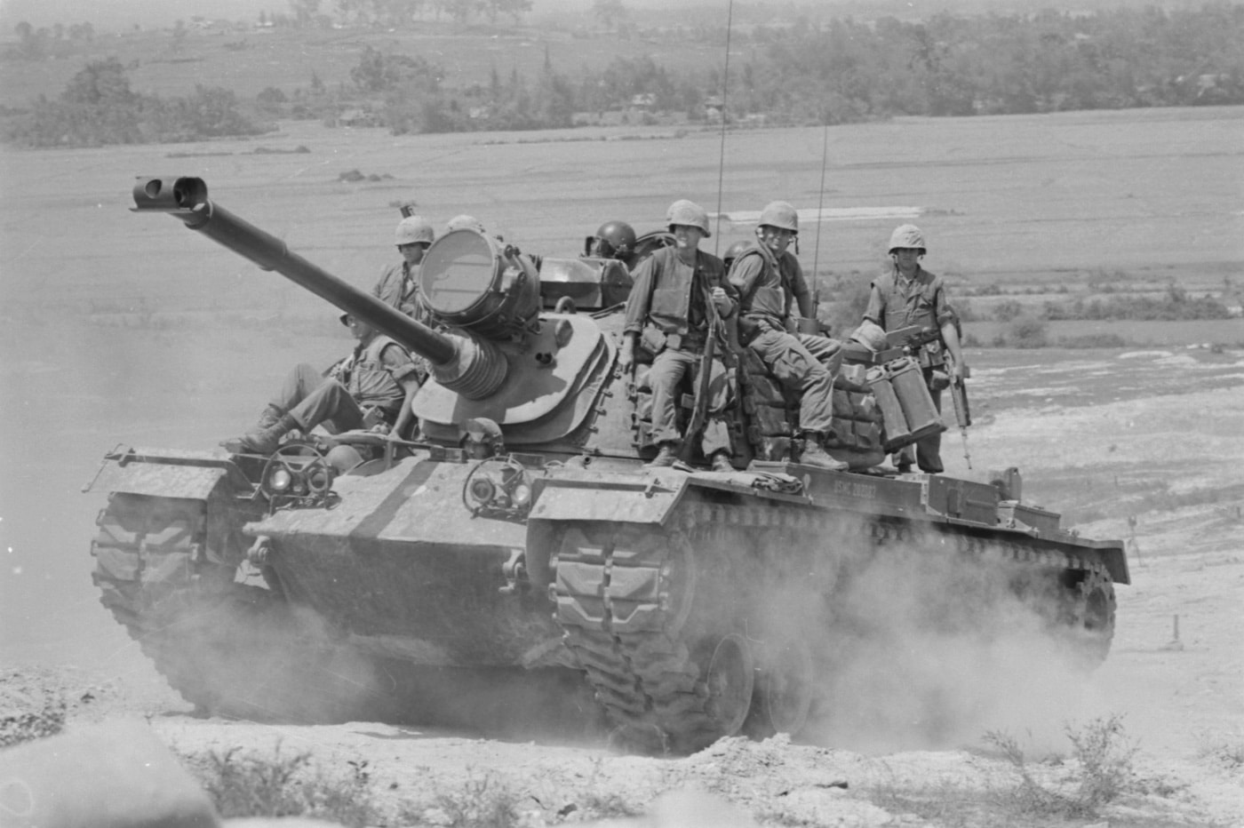 us marines riding a m48 patton tank in vietnam