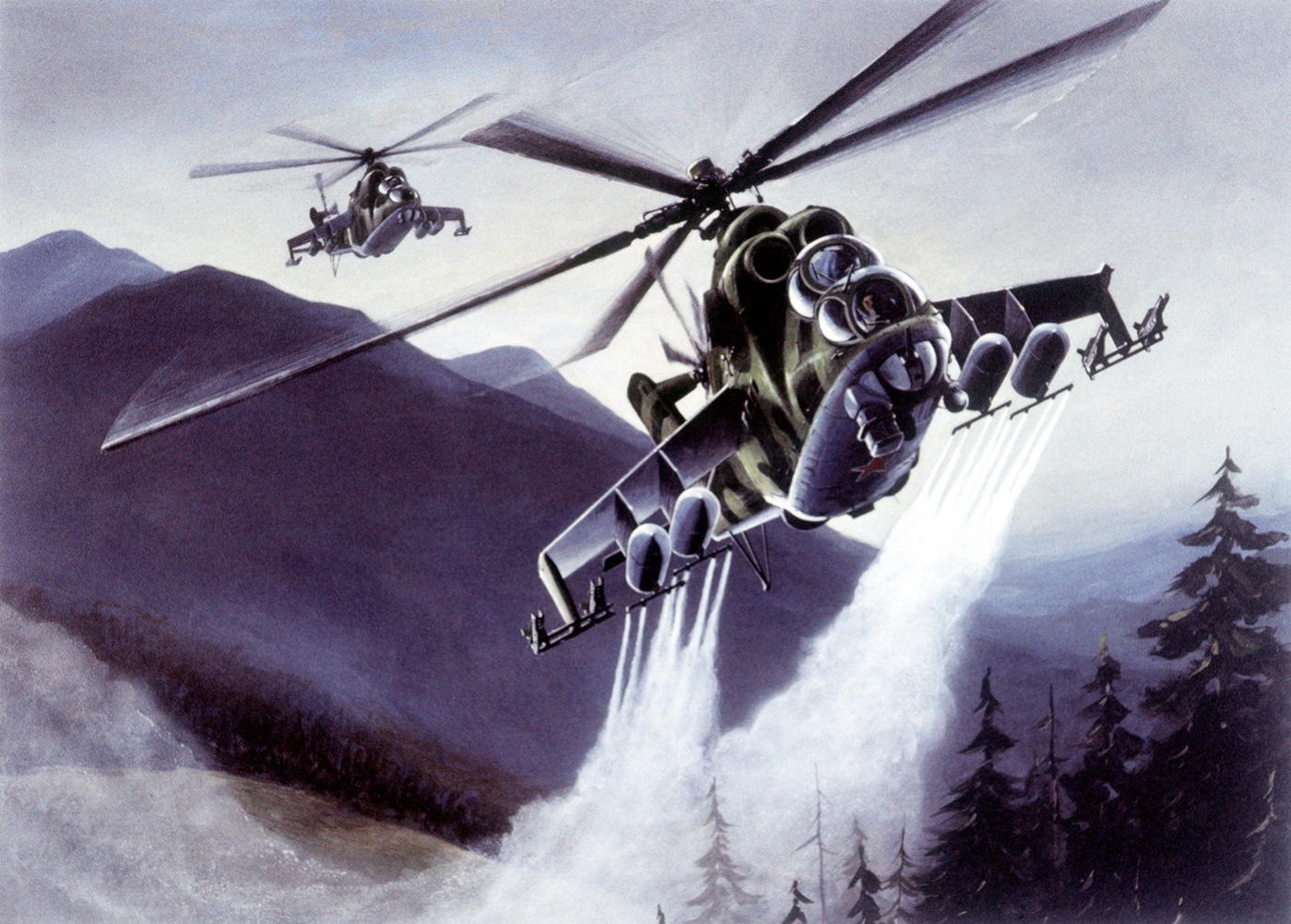 artist rendition of mi-24 delivering chemicals