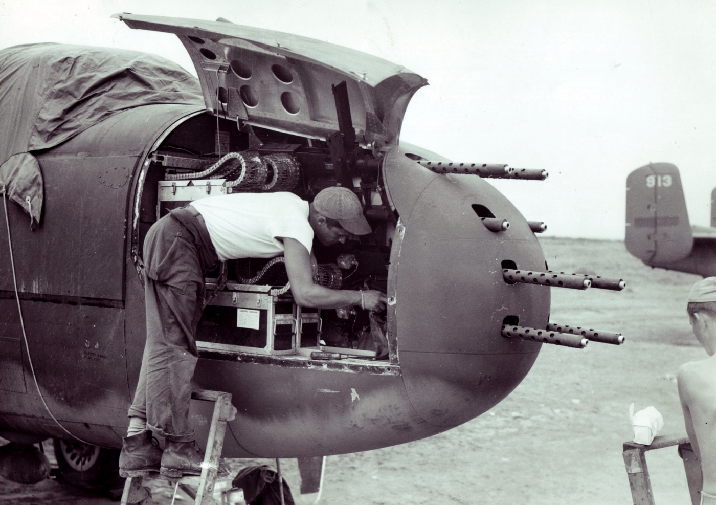 8 machine guns in the nose of a b-25 mitchell