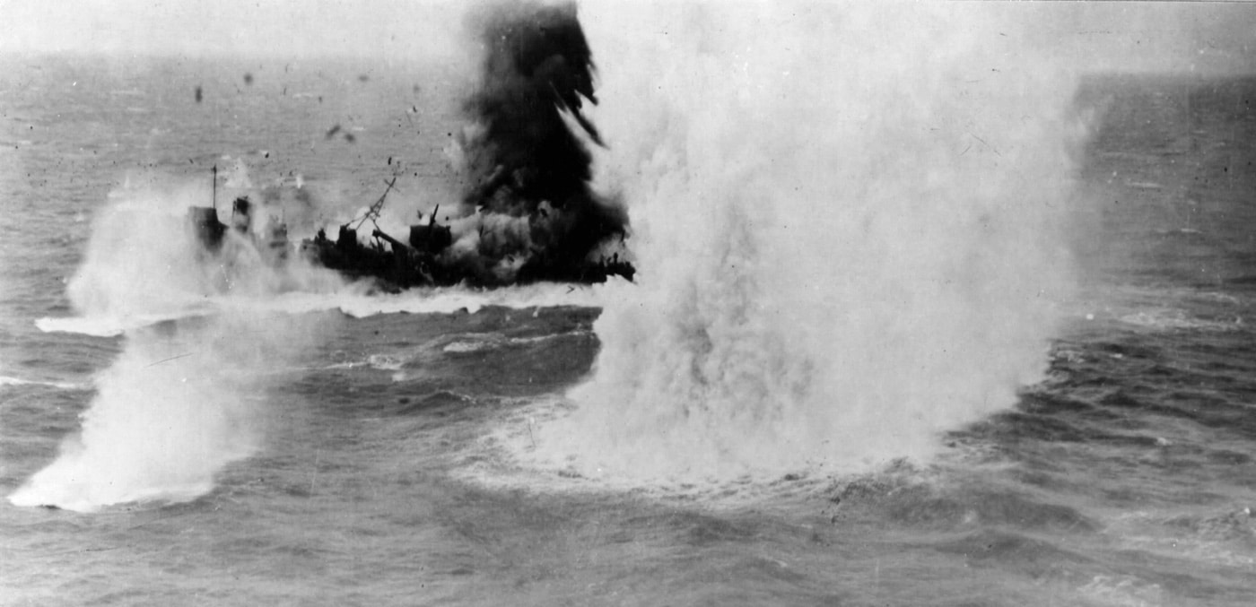 b-25 destroys a japanese freighter