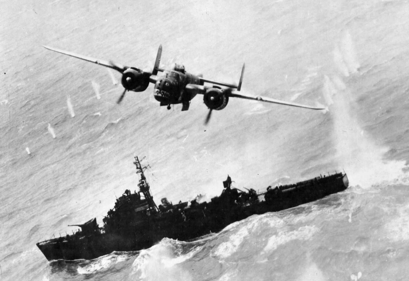 b-25 mitchell gunship strafing a Japanese destroyer