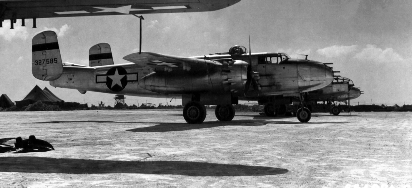 b-25j mitchell bomber on iwo jima