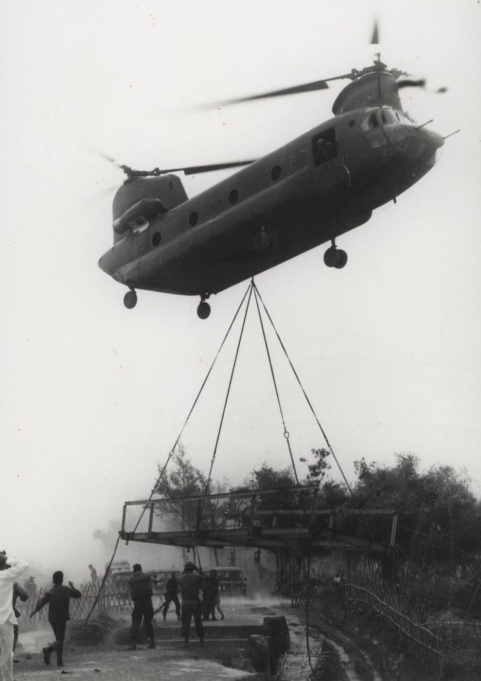 ch-47 delivers bridge span in vietnam