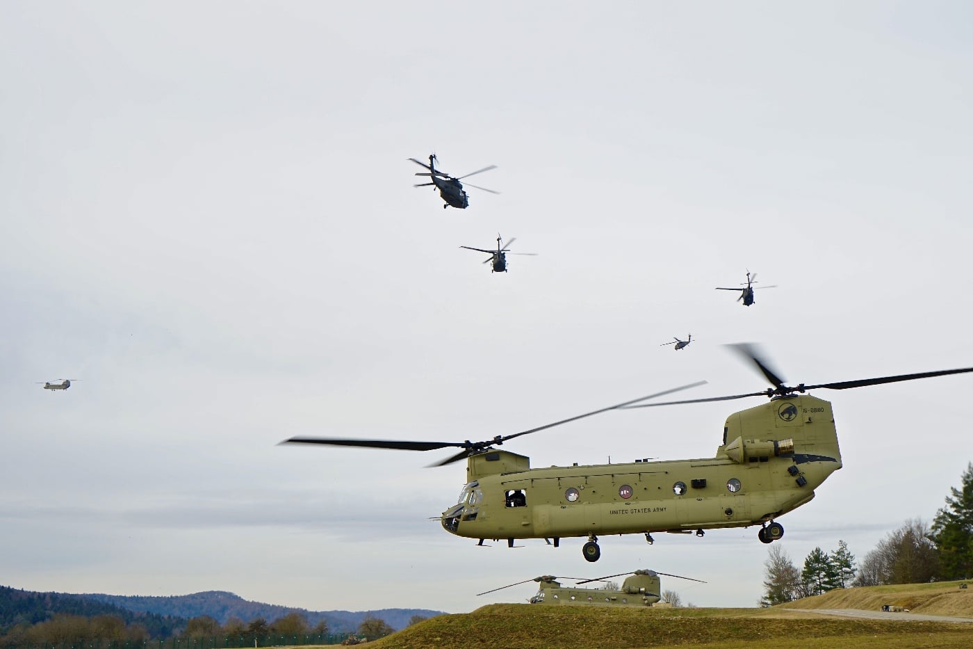 ch-47 helicopters in training with uh-60 blackhawks
