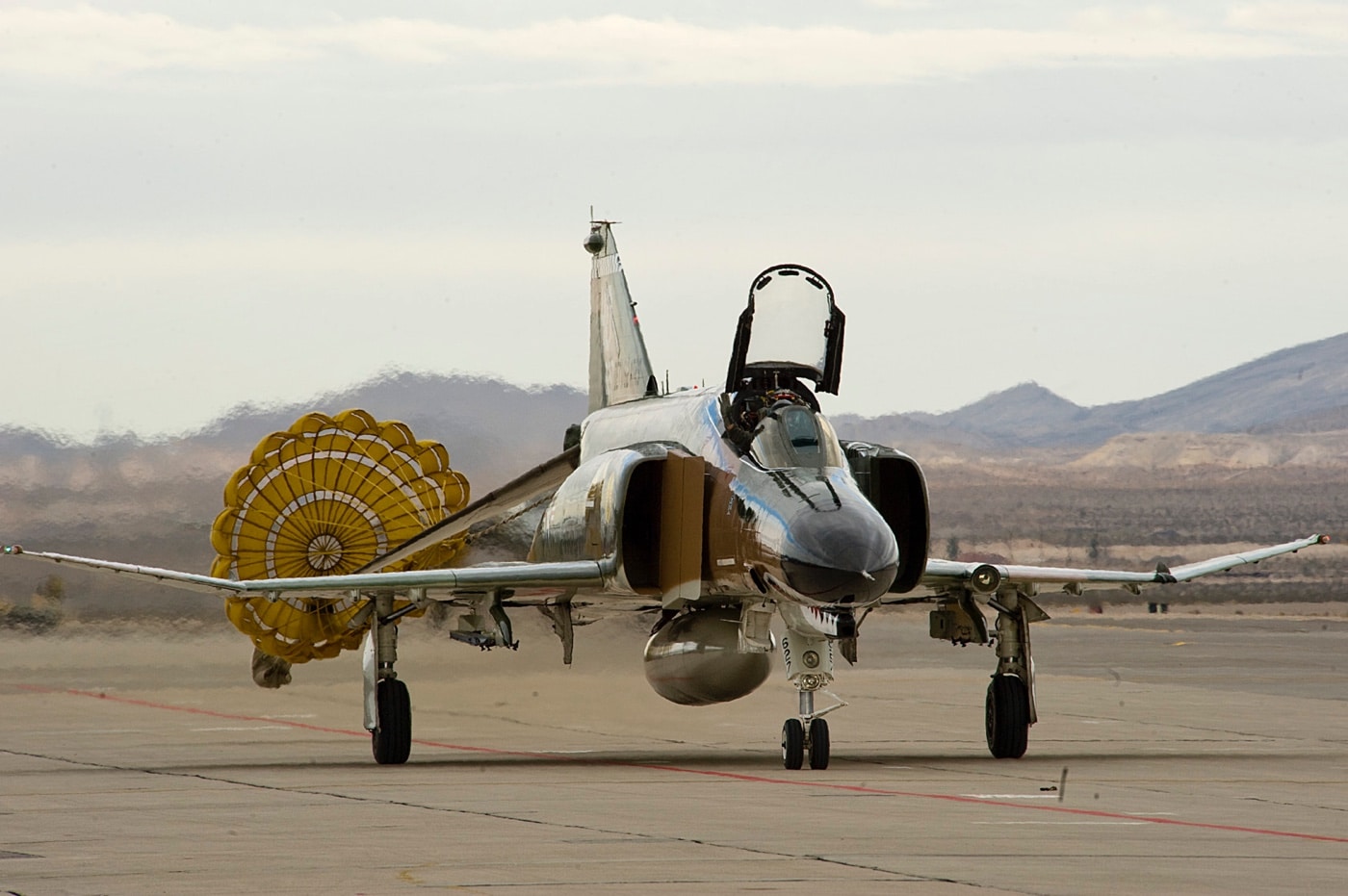 f-4 phantom ii lands with drag chute