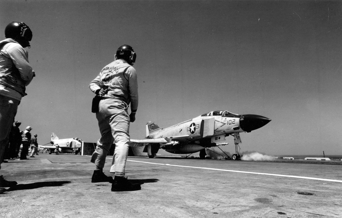 f-4b launches from the uss saratoga