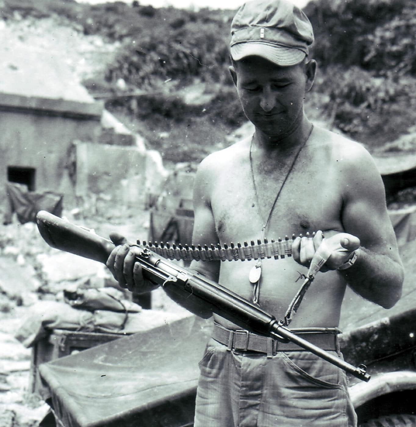 us marine with a bandolier style sling for his m1 carbine