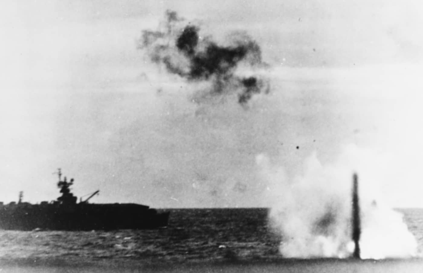 uss monterey cvl-26 nearly struck by japanese torpedo plane