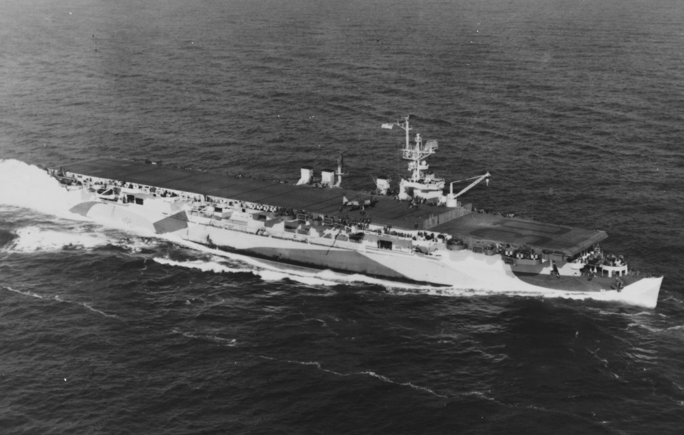 uss san jacinto cvl-30 with ship camouflage