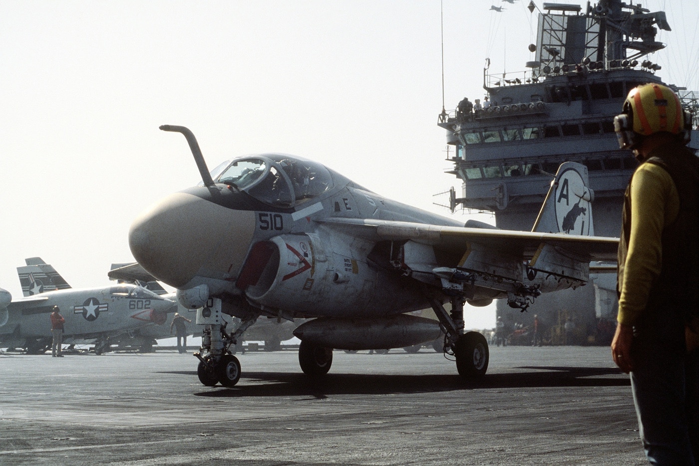 a-6 intruder launches from uss eisenhower in 1980
