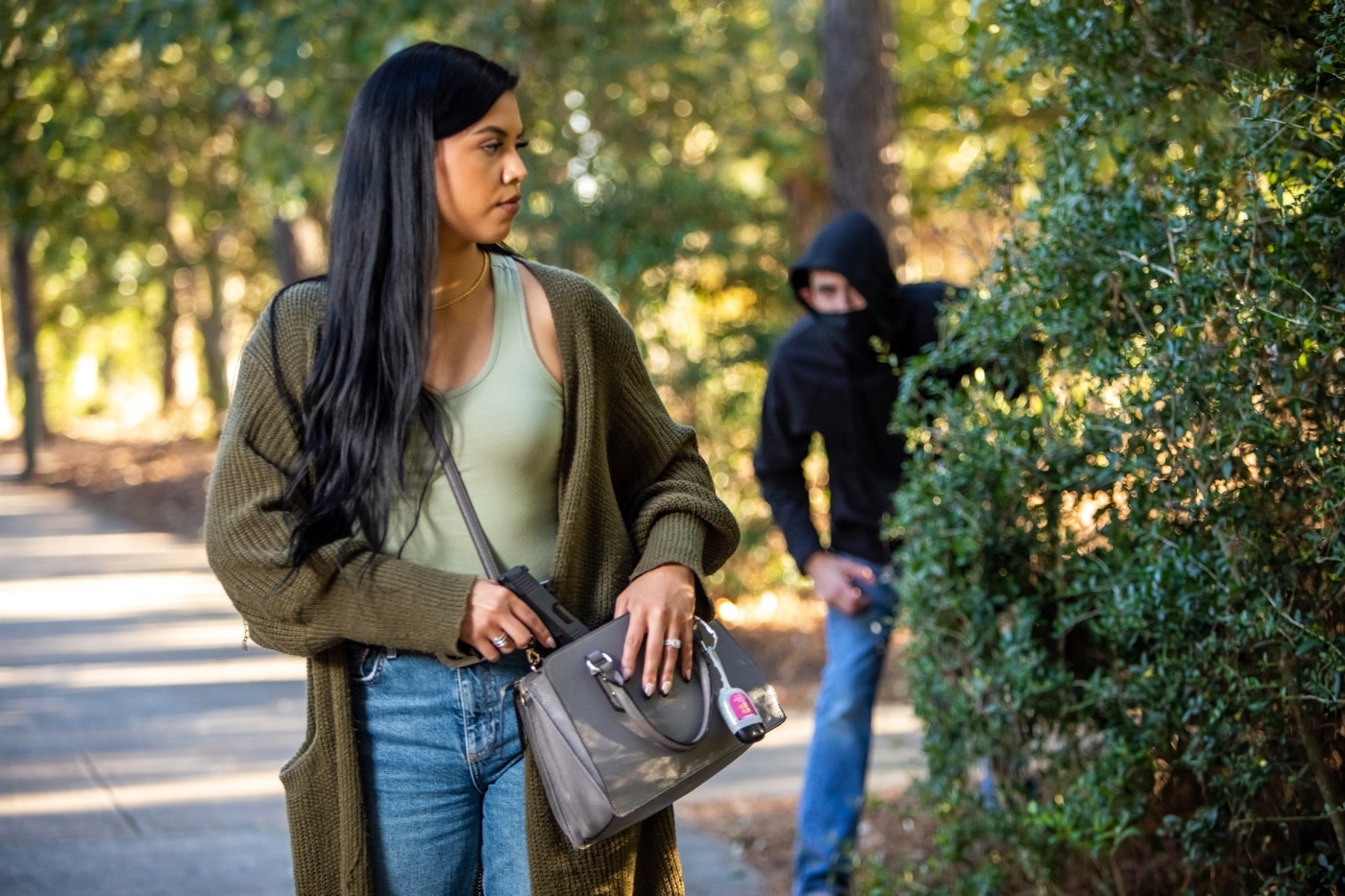 man attacking woman