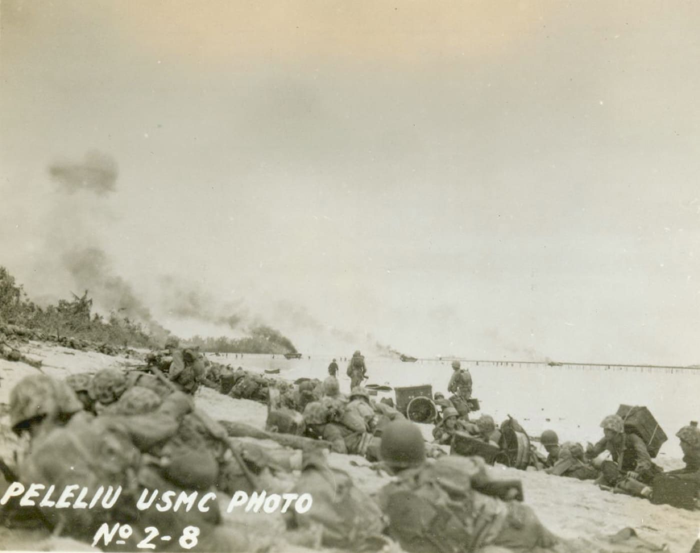 marines crawl up the beaches on peleliu