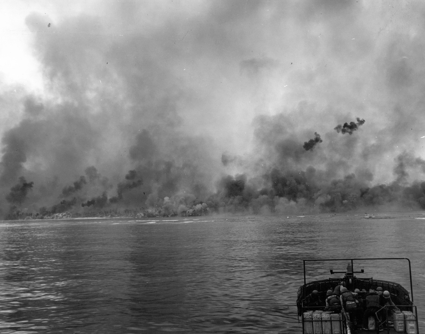 marines in landing craft approach peleliu on d-day