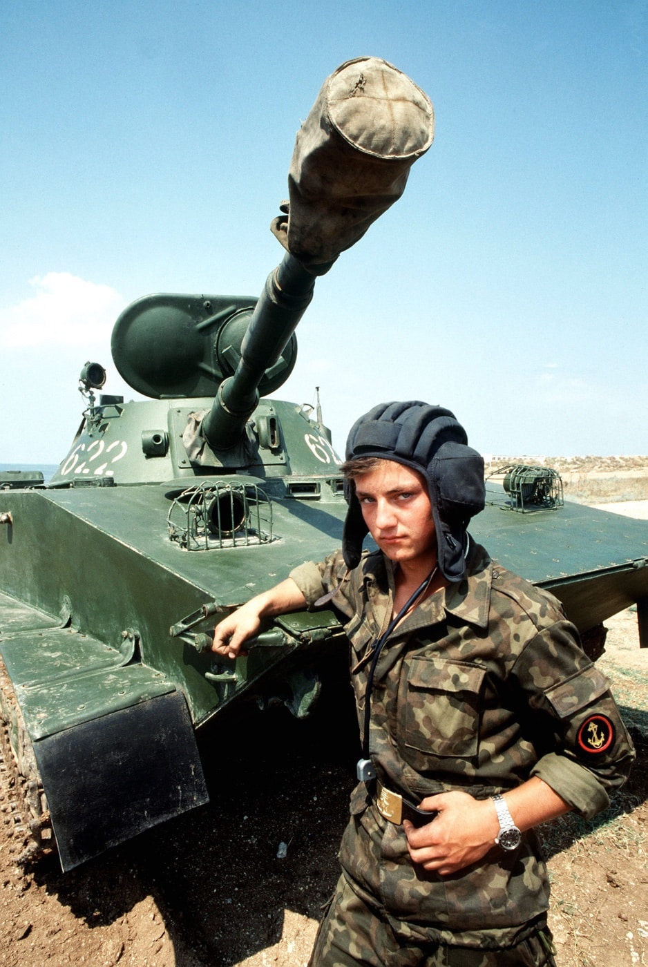 soviet naval infantryman with pt-76 tank