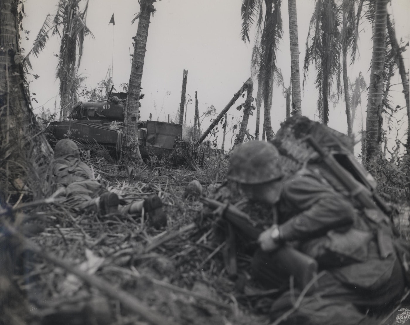 us marines attack japanese positions on peleliu