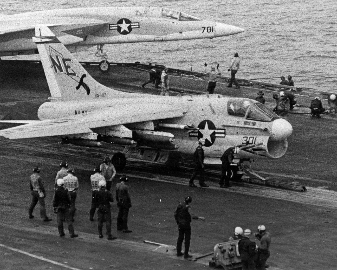 a-7 corsair of va-147 launches to attack north vietnam