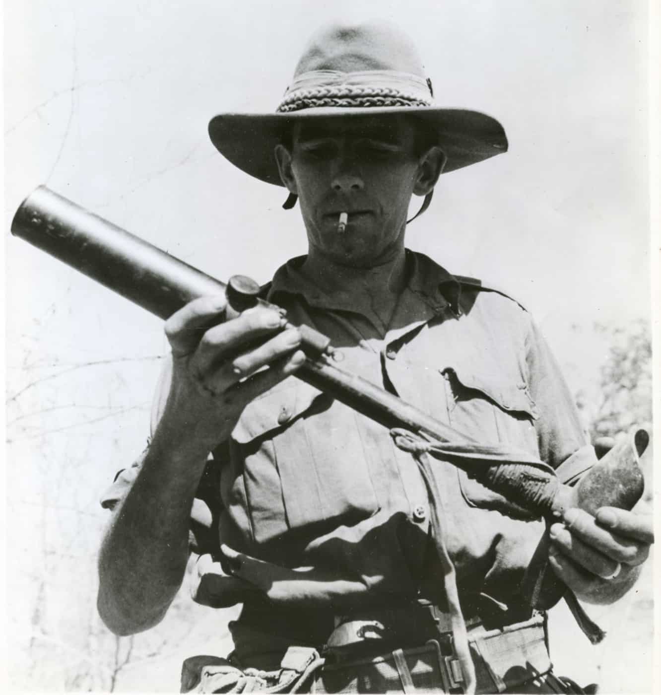 british soldier with knee mortar in burma