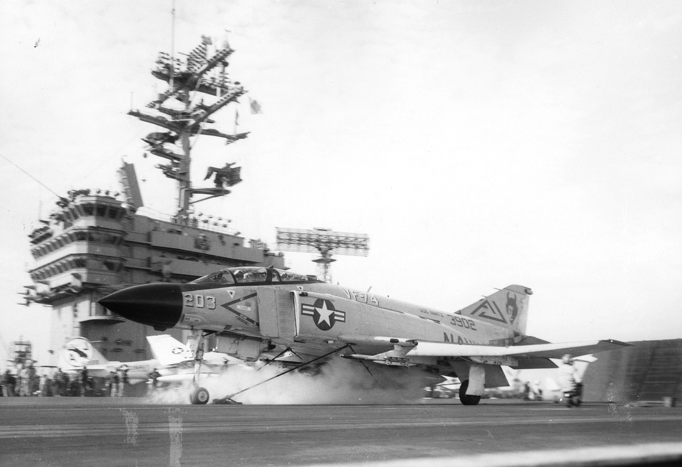 f-4j phantom ii launches from the deck of the uss nimitz