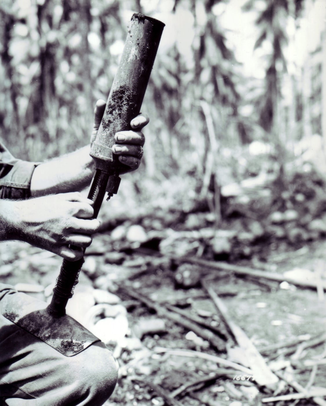 japanese knee mortar being fired