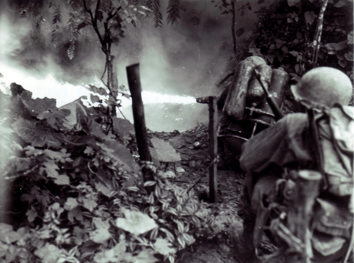 us army soldier with flamethrower on okinawa