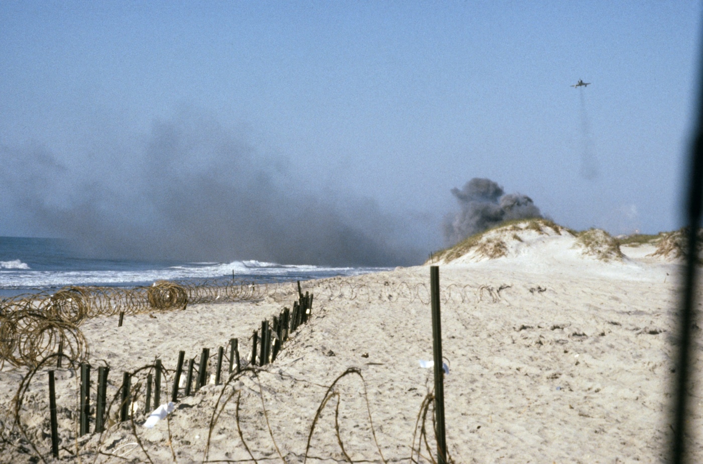 a-4 skyhawk on bombing run at usmc base camp lejeune california onslow beach