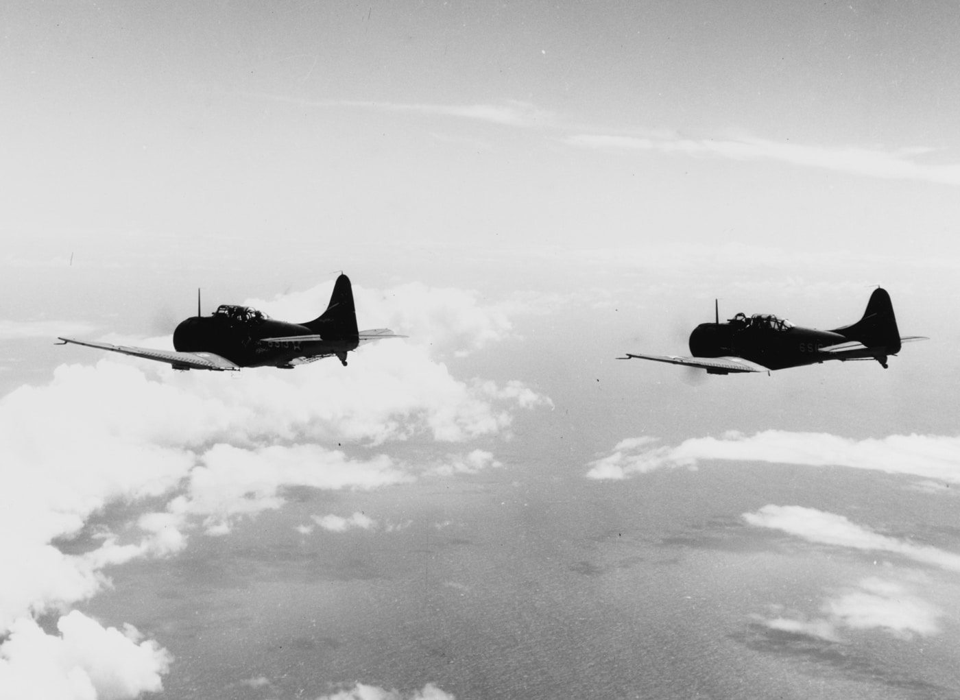 douglas sbd-2 bombers over pacific ocean