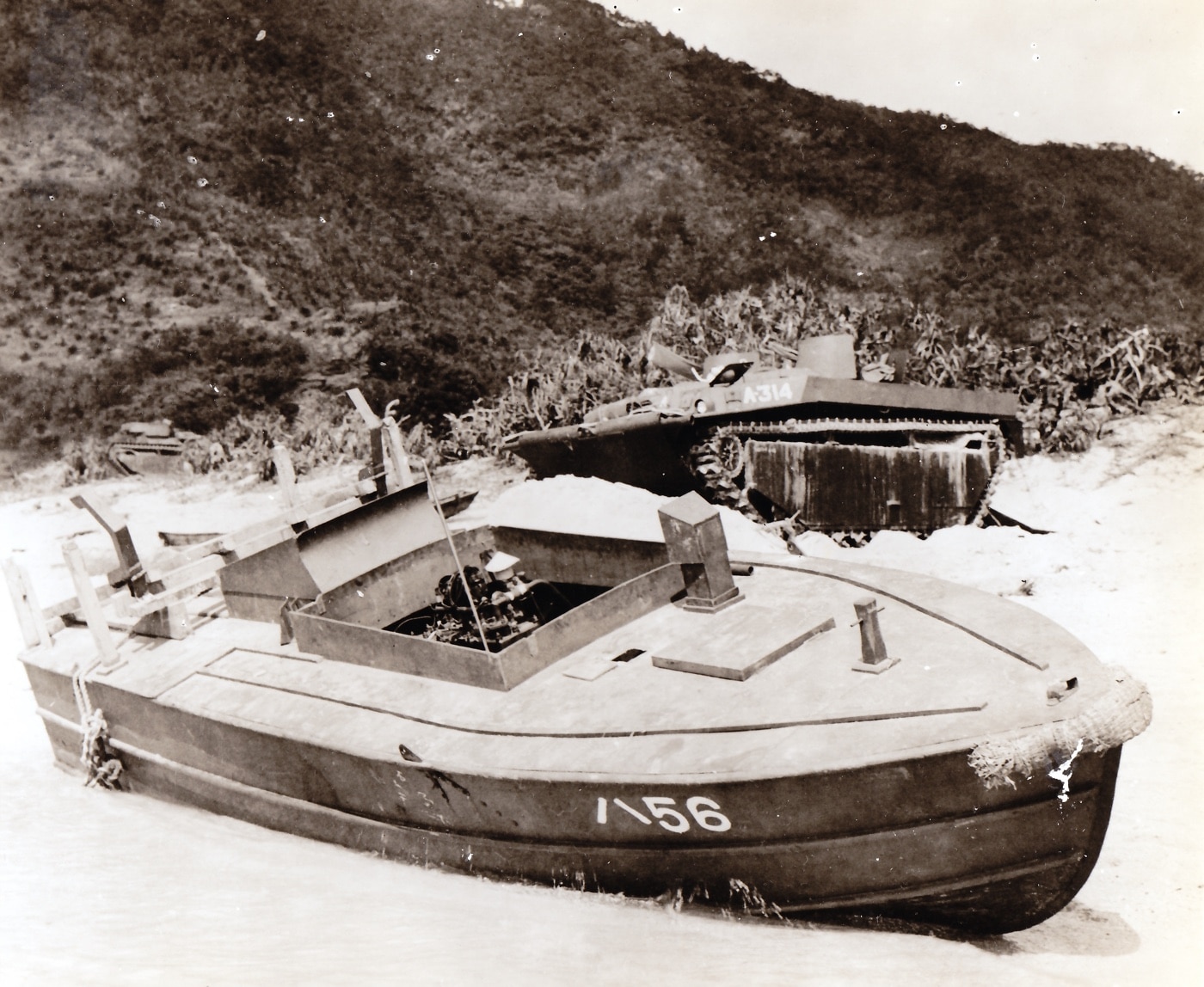 shinyo-class motorboat stranded on okinawa beach during battle of okinawa in pacific theater of wwii