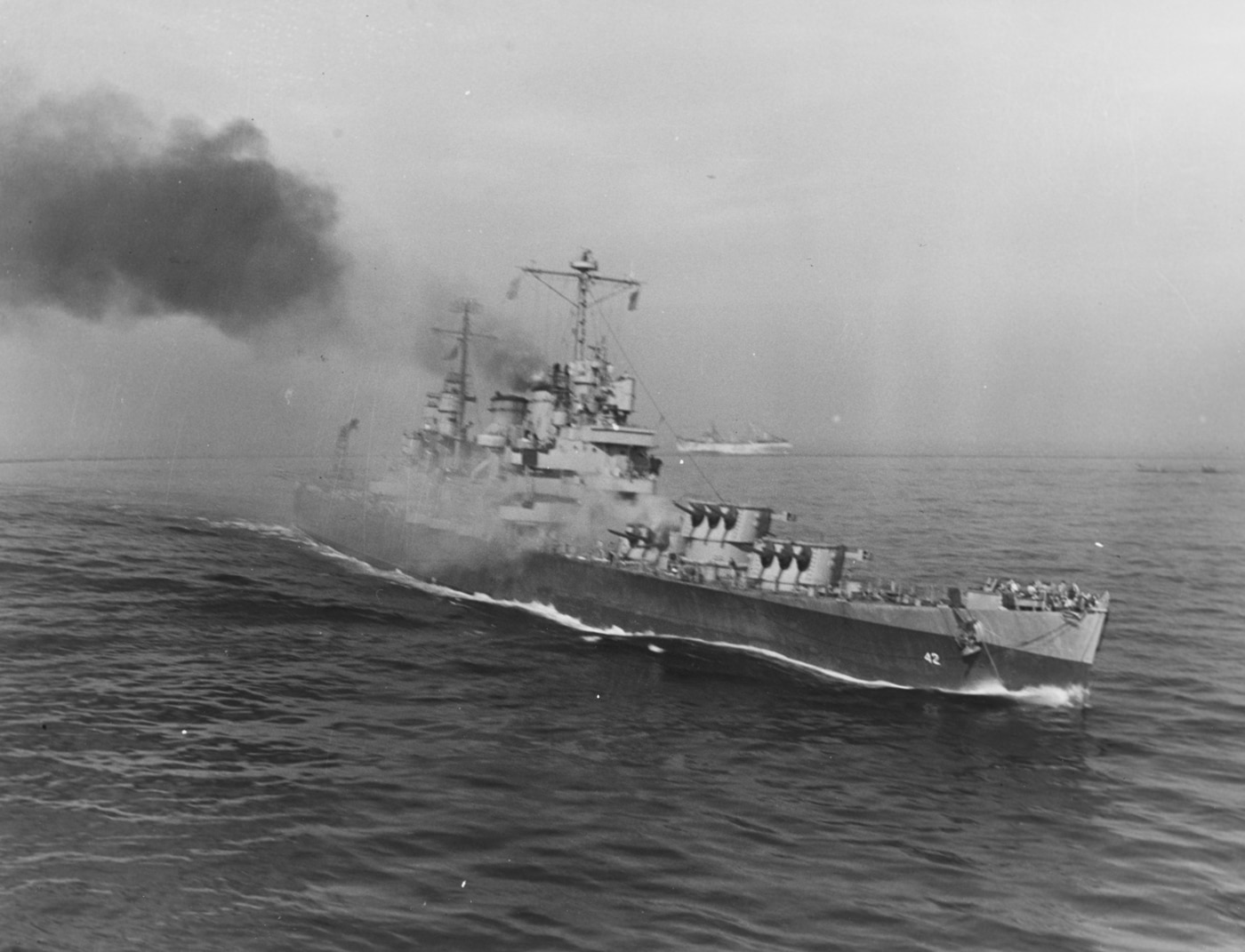 uss savannah on fire after being hit by a fritz x glide bomb