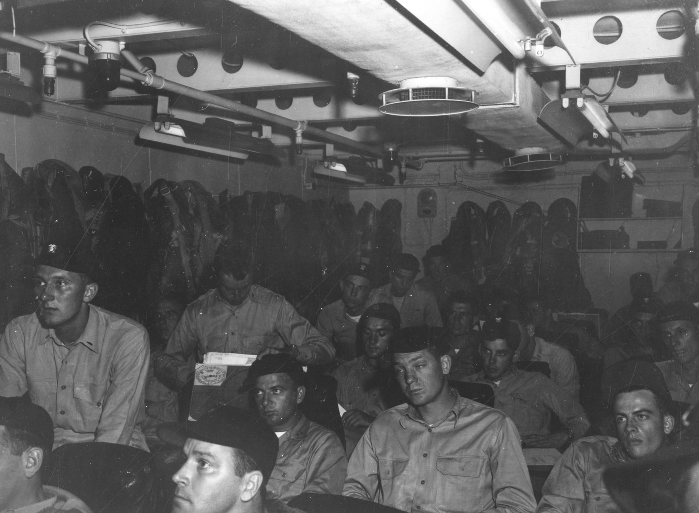 pilot ready room uss essex cv-9 april 1945