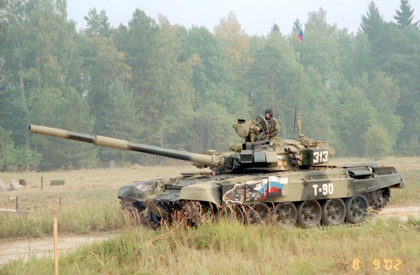 This Russian T-90 tank participates in a 2002 training exercise near Moscow.