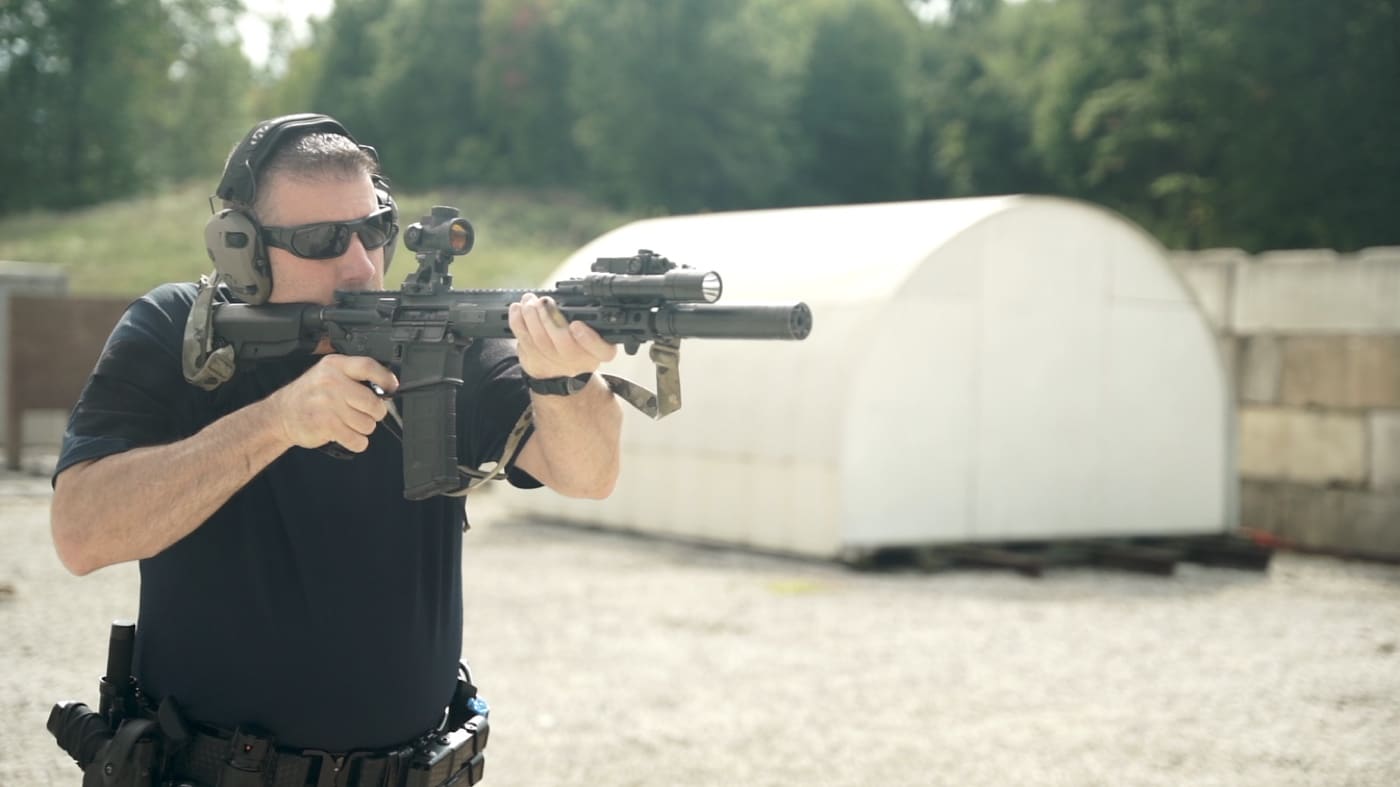 testing short barrel rifle on range for law enforcement police work deputy sheriff use
