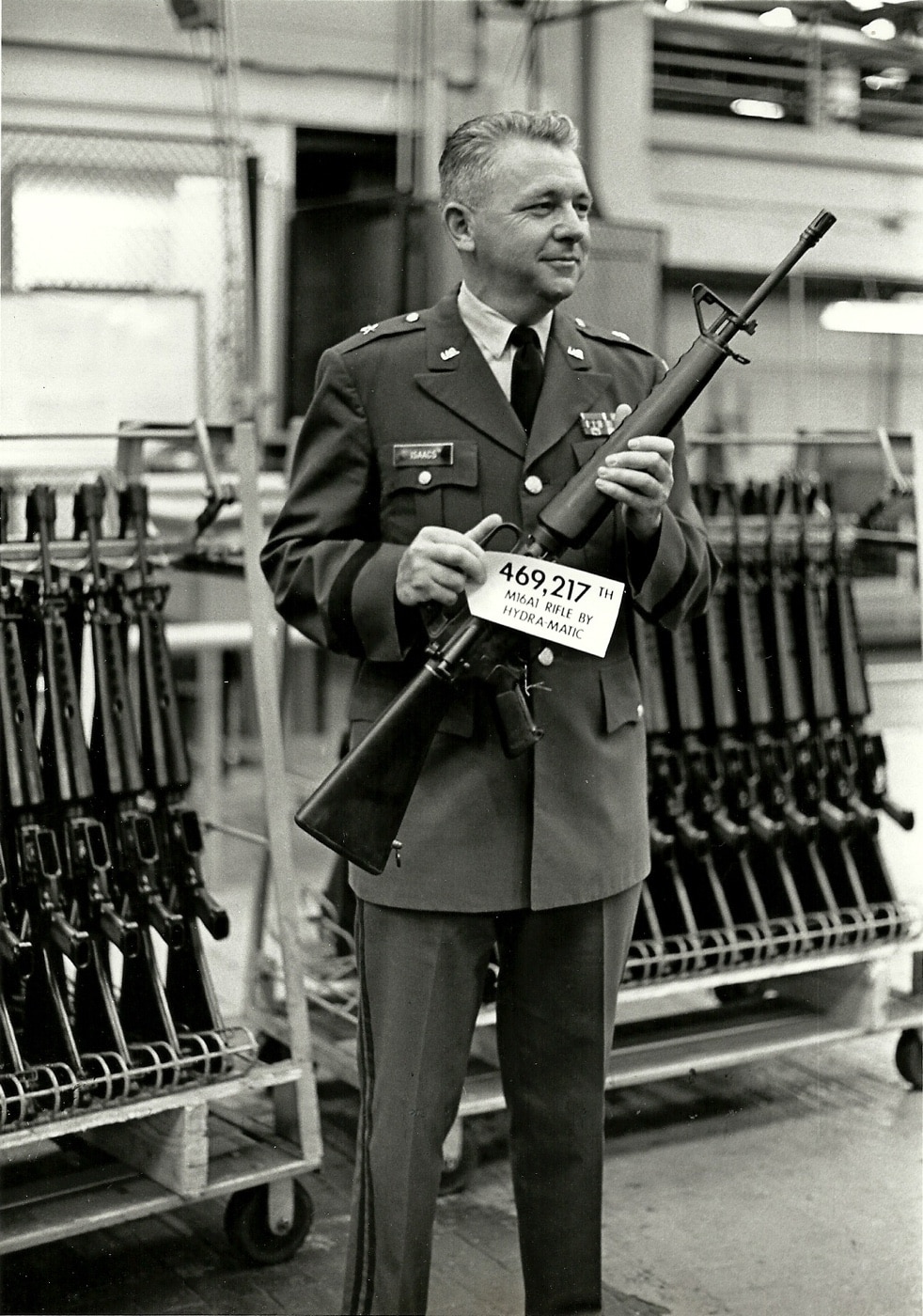 U.S. Army Brigadier General Alvin C. Isaacs and the 469,217th GM Hydra-Matic M16A1. Image: Dr. Laura Rankin