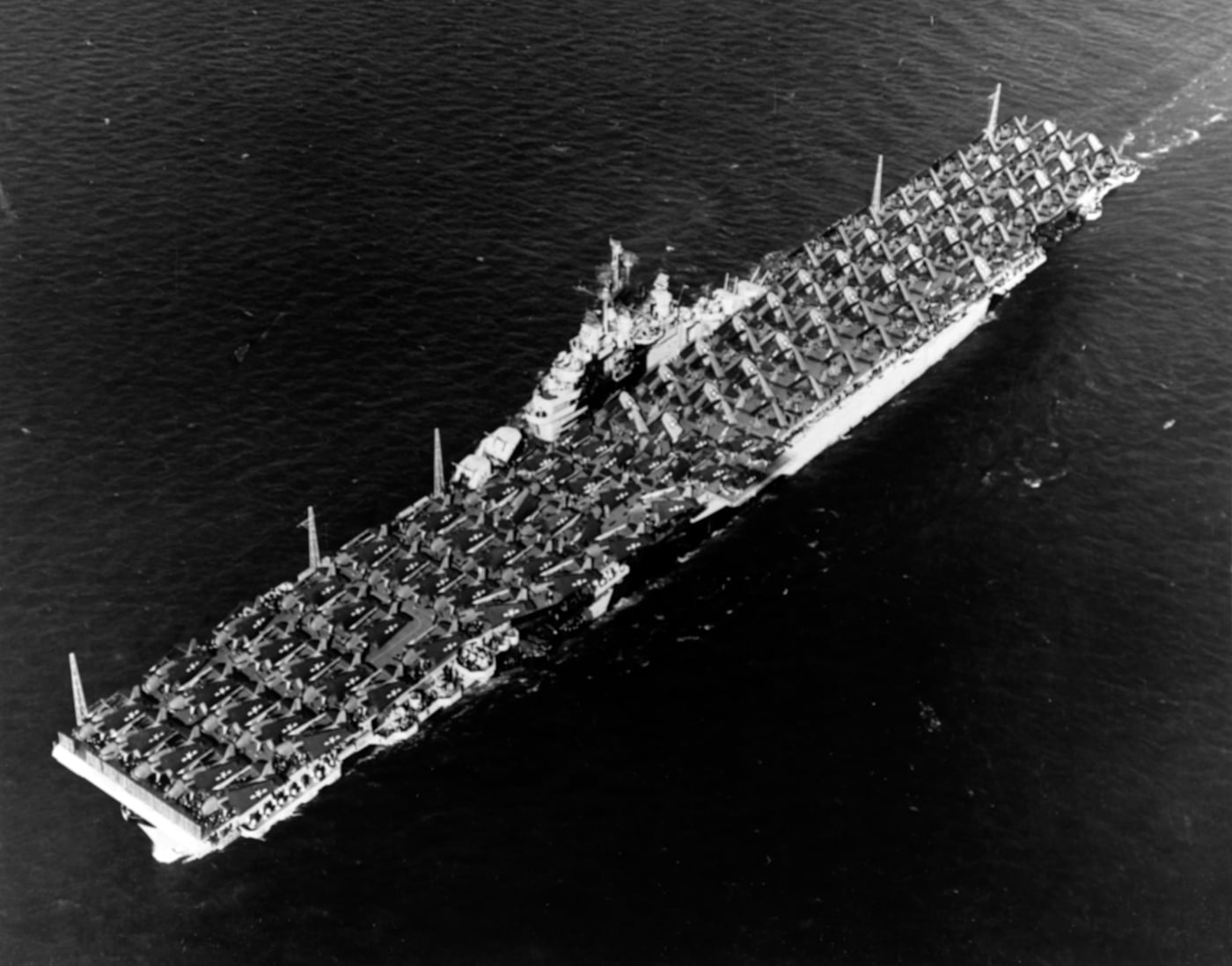 uss essex cv-9 overloaded with aircraft mariana operation