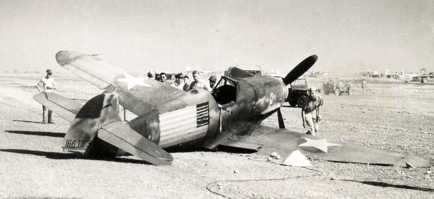 The historic photo shows the Messerschmitt fighter plane used by Lieutenant Colonel James Alexander Gunn III to escape the Germans in Romania. A member of the Fifteenth Air Force in World War II, he was the commander of the 454th Bombing Group and flew the lead B-24 bomber when he was shot down over Romania. 