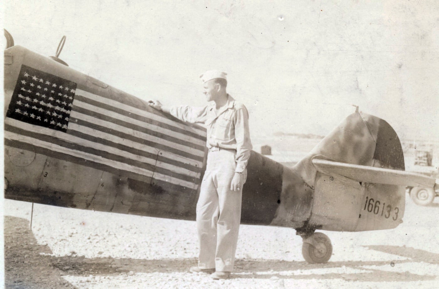 This photo shows the markings on Cantacuzino’s Messerschmitt. It has tail number 166133. The Bf 109 was a tail dragger like most of the fighters in the second world war.