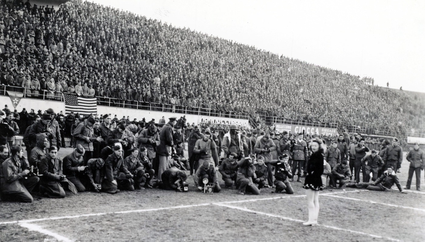 crowded stadium for football game in italy us army spaghetti bowl