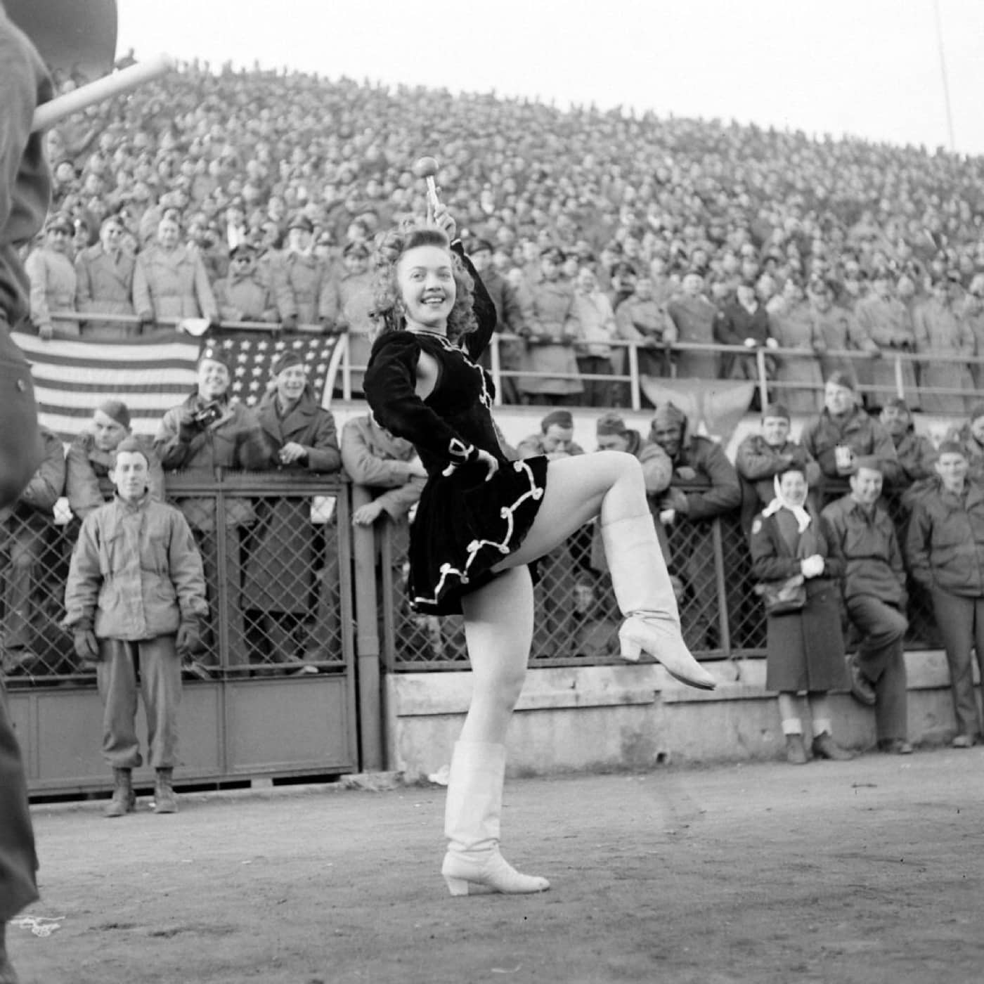 peggy jean majorette cheerleader spaghetti bowl us army football game sidelines