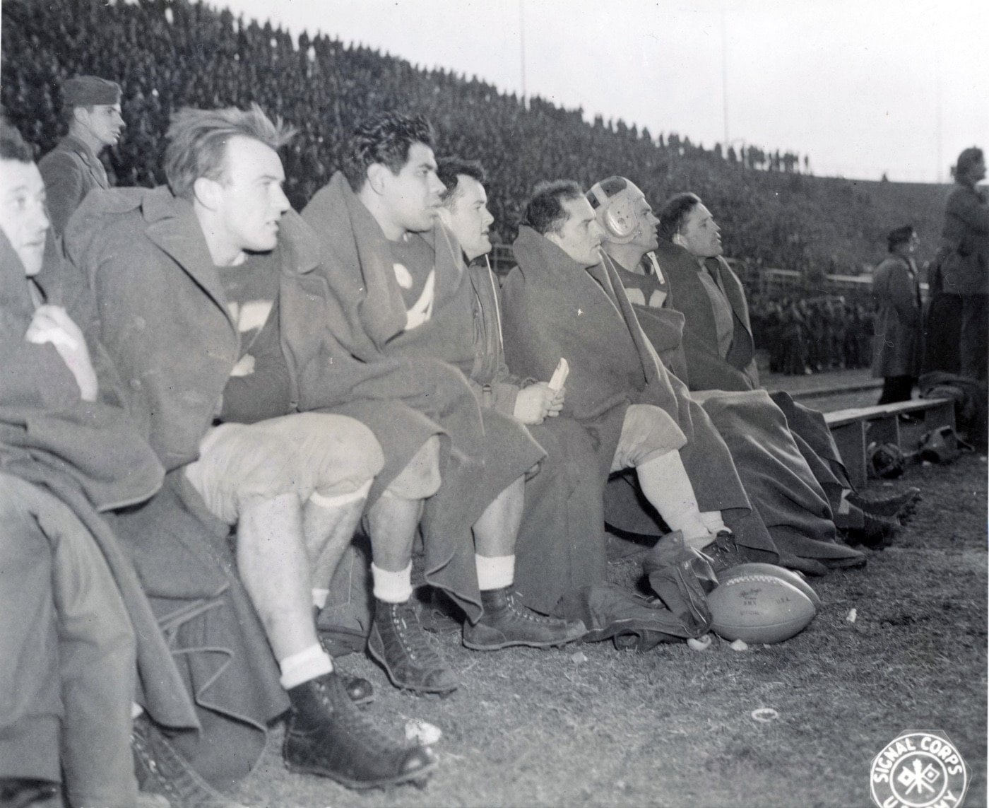 twelfth air force football team bench ww2 during game