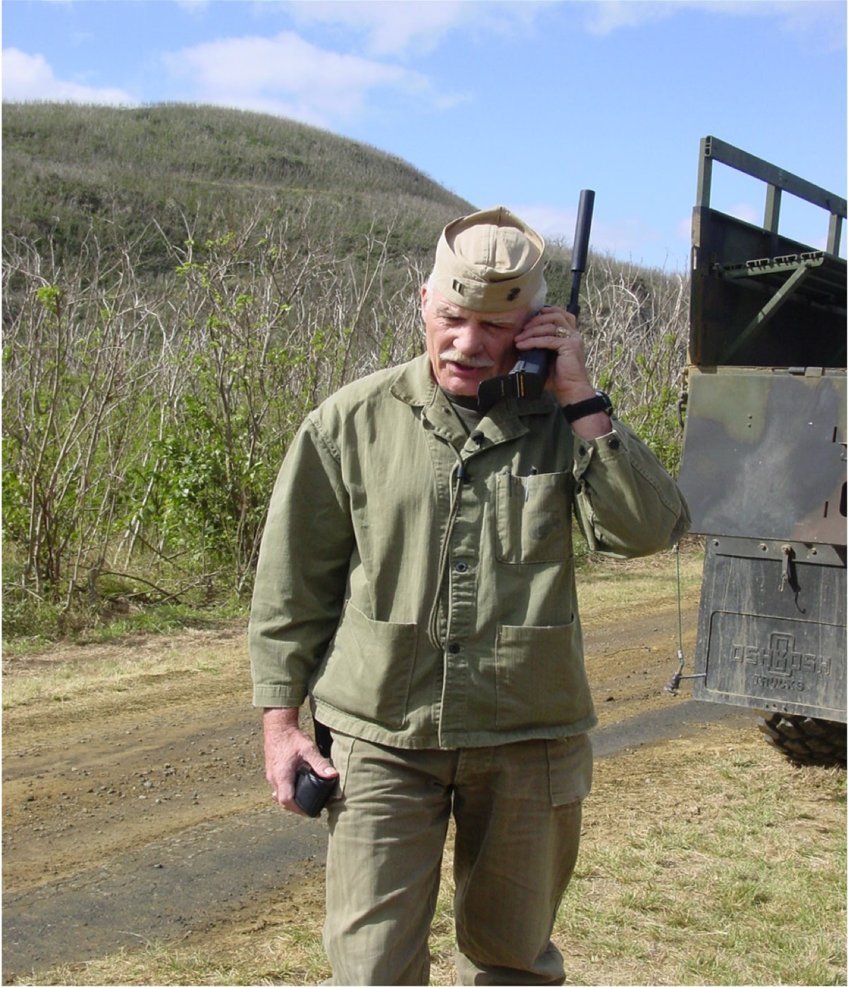 Forget cell phones on Iwo. The only way I had to report to my sponsors during the Reunion of Honor event in 2003 was a satellite phone. Image: Dale A. Dye