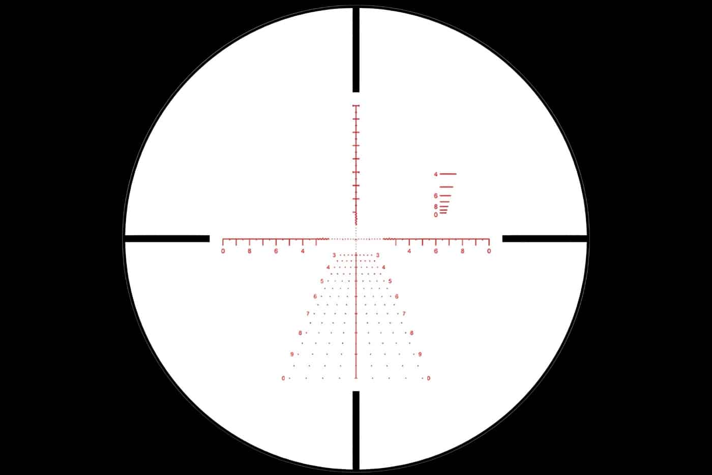 In this image, we see the reticle used in this telescopic sight. The first focal plane ACSS reticle adjusts with the magnification. It uses illumination that offers good brightness in all lighting conditions. For optical performance, it is excellent across all of the 3-18 times magnification - especially at 18x.  