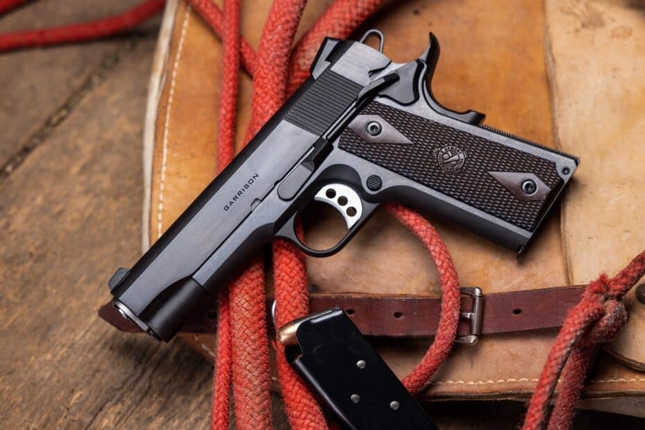 In this photo, we see the Springfield Armory Garrison 4.25-inch 1911 semi-automatic pistol. This is the handgun that is the subject of this review by gunwriter Dr. Will Dabbs.