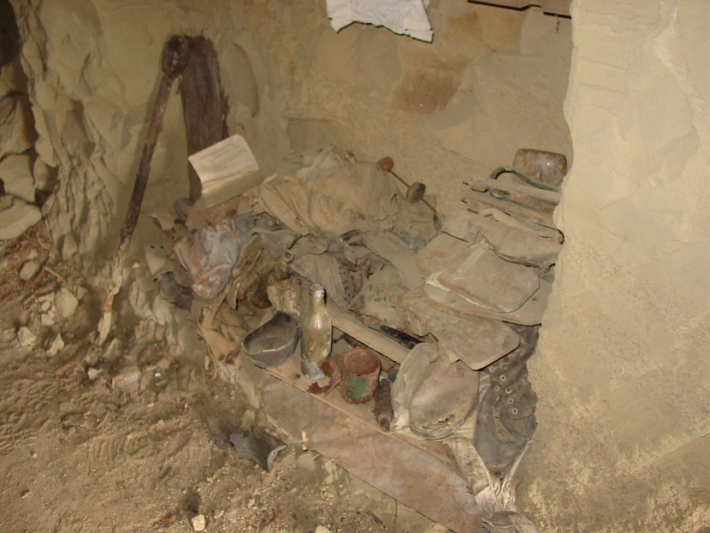 Artifacts remained in the Iwo Jima underground bunker complex believed to be the final command post of Japanese General Kuribayashi. The heat this far under the surface was intense. Image: Dale A. Dye