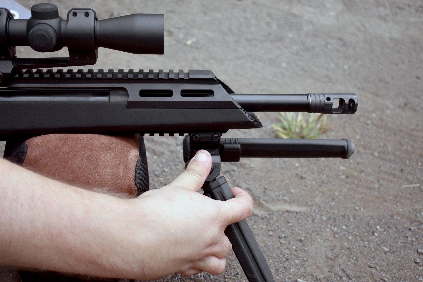 In this digital photograph from the author, we can see how the Magpul bipod allows for rifle movement to adjust the aiming point of the firearm.