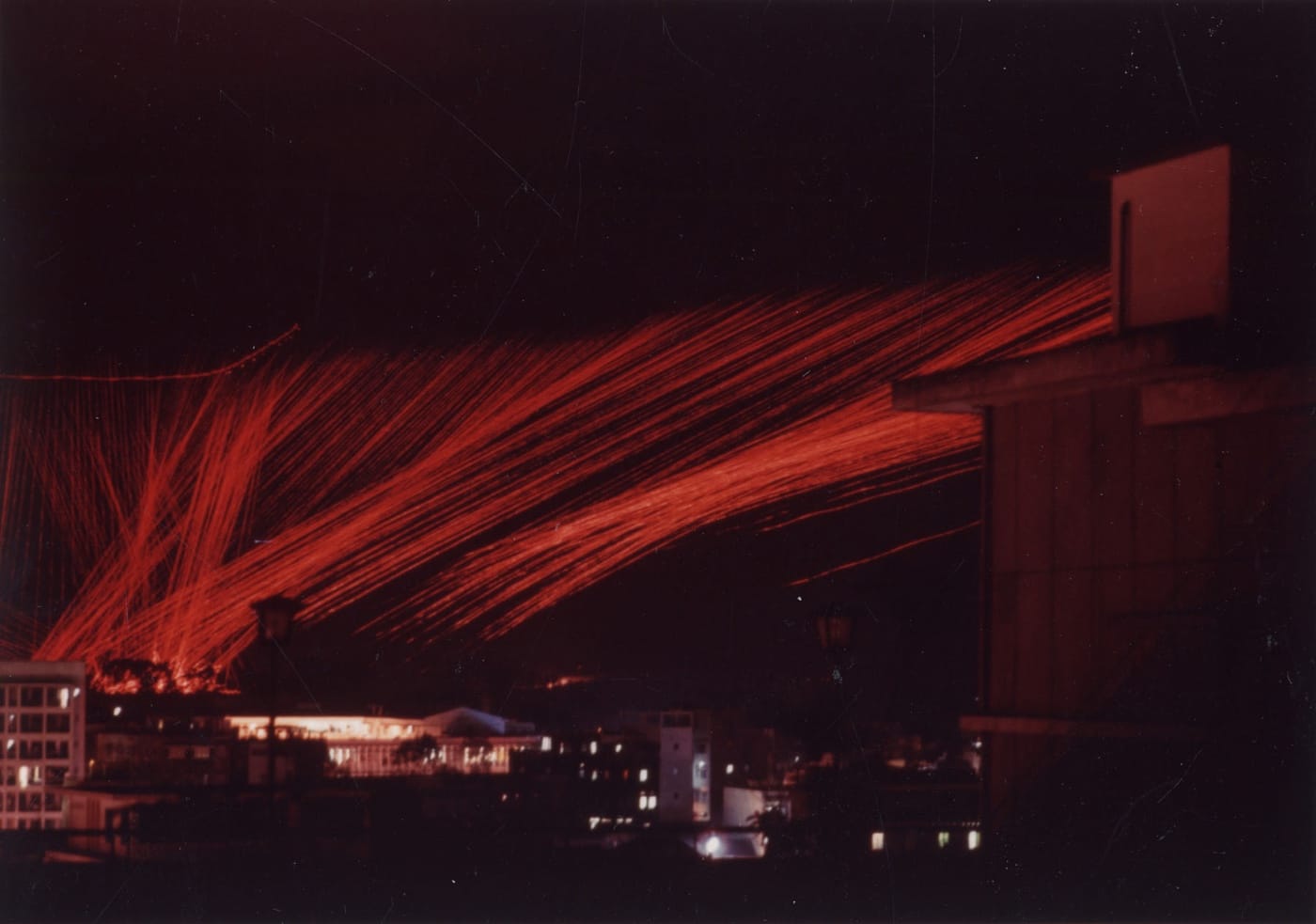 In this picture, we see streaks of red from tracer rounds fired by an AC-47 gunship in the defense of Tan Son Nhut Air Base during the Tet Offensive in 1968. Tan Son Nhut Air Base was a Republic of Vietnam Air Force facility. It was located near the city of Saigon in southern Vietnam. The United States used it as a major base during the Vietnam War, stationing Army, Air Force, Navy, and Marine units there. Following the Fall of Saigon, it was taken over as a Vietnam People's Air Force facility and remains in use today. Tan Son Nhat International Airport, has been a major Vietnamese civil airport since the 1920s. The Tet Offensive was a major escalation and one of the largest military campaigns of the Vietnam War. The Viet Cong and North Vietnamese People's Army of Vietnam launched a sneak attack on January 30, 1968, against the forces of the South Vietnamese Army of the Republic of Vietnam, the United States Armed Forces and their allies.