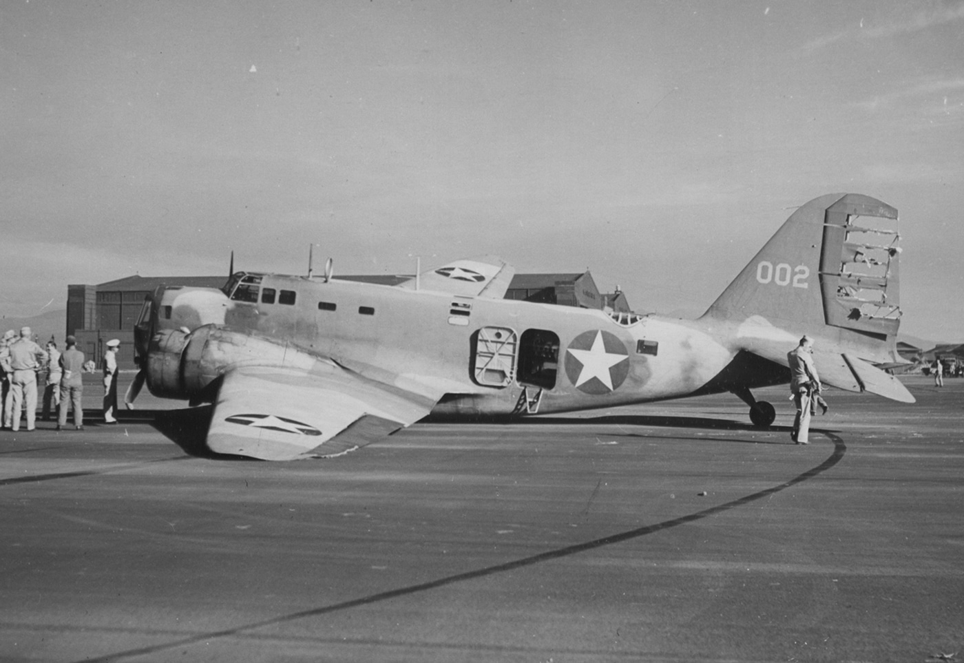 Here we see a B-18 crash at Hickam Airfield in 1943. The crash, while serious, was still one that people were able to walk away from. 