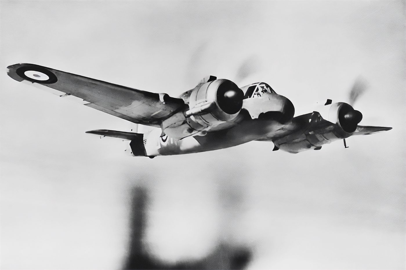 In this image, we see a Bristol Beaufighter in flight. It arrived to late to make a impact on the Battle of Britain, but it proved its worth in other areas of the air war against Nazi Germany.