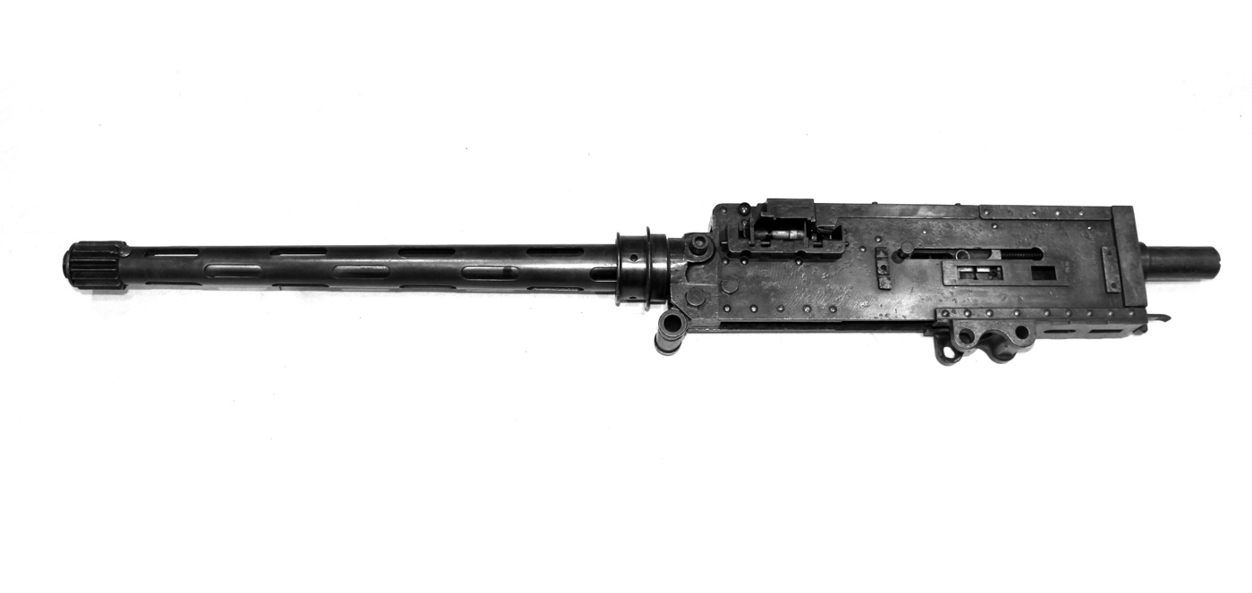 This is a photo of the left side of the standard Browning MkII RAF machine gun. Chambered in .303, the guns were not as effective as the Browning .50-caliber machined guns used by the United States of America in the war.