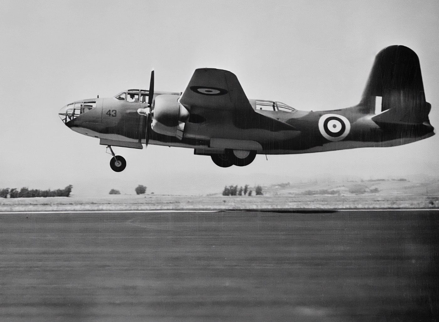 In this photograph, a RAF DB-7 Boston takes off for a mission against German troops in France. 