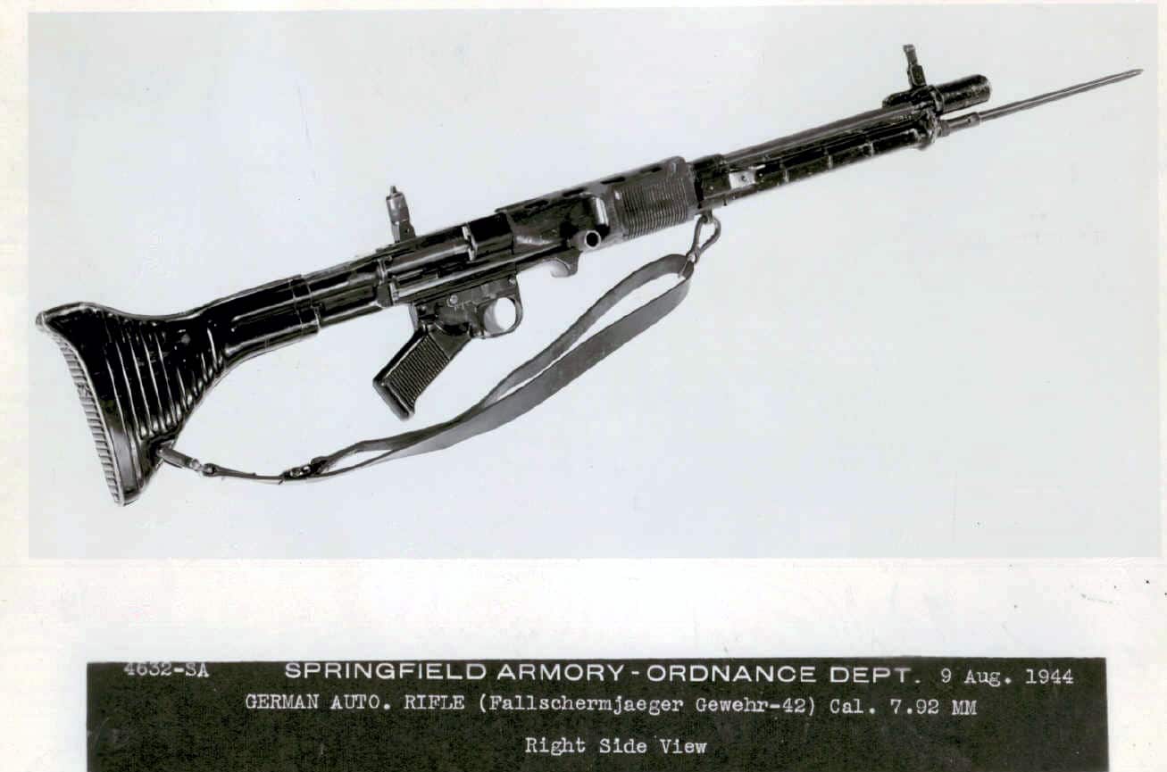 In this photograph is a FG42 that had been captured and returned to the USA for examination.